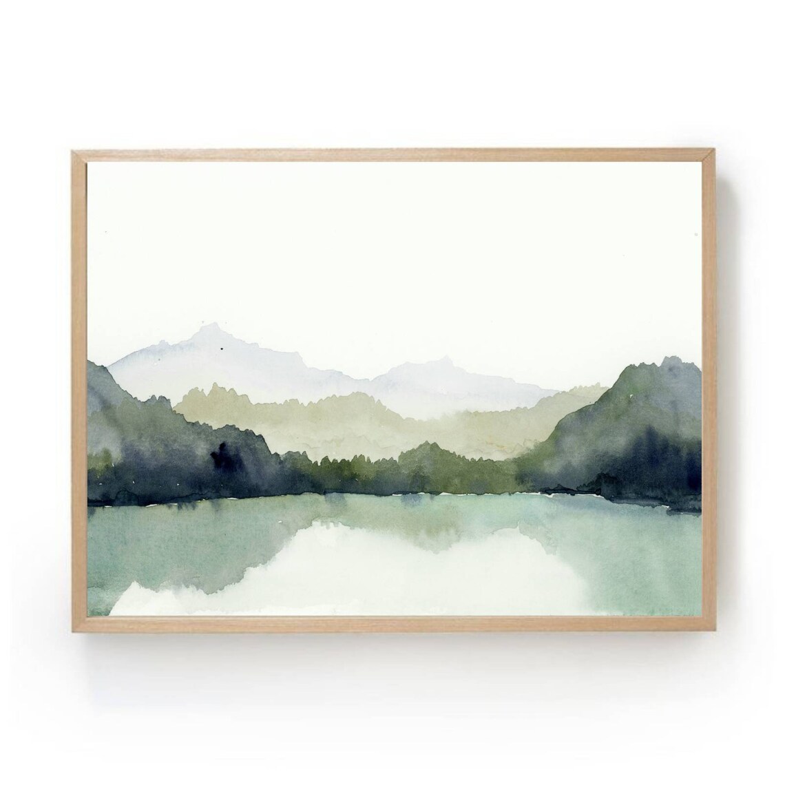 Mountain Lake Norway Minimalist Watercolor Landscape Art Print