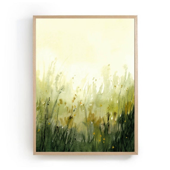 Watercolor Landscape Abstract Green Field Art Print