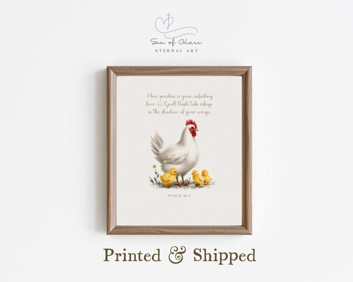 Psalm 36 7 Hen and Chicks Scripture Christian Nursery Faith Poster