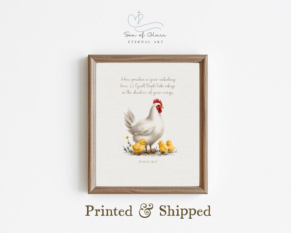 Psalm 367 Hen And Chicks Print Christian Wall Art On Matte Paper Farmhouse Bible Verse Decor Religious Gift For Women Or Kids