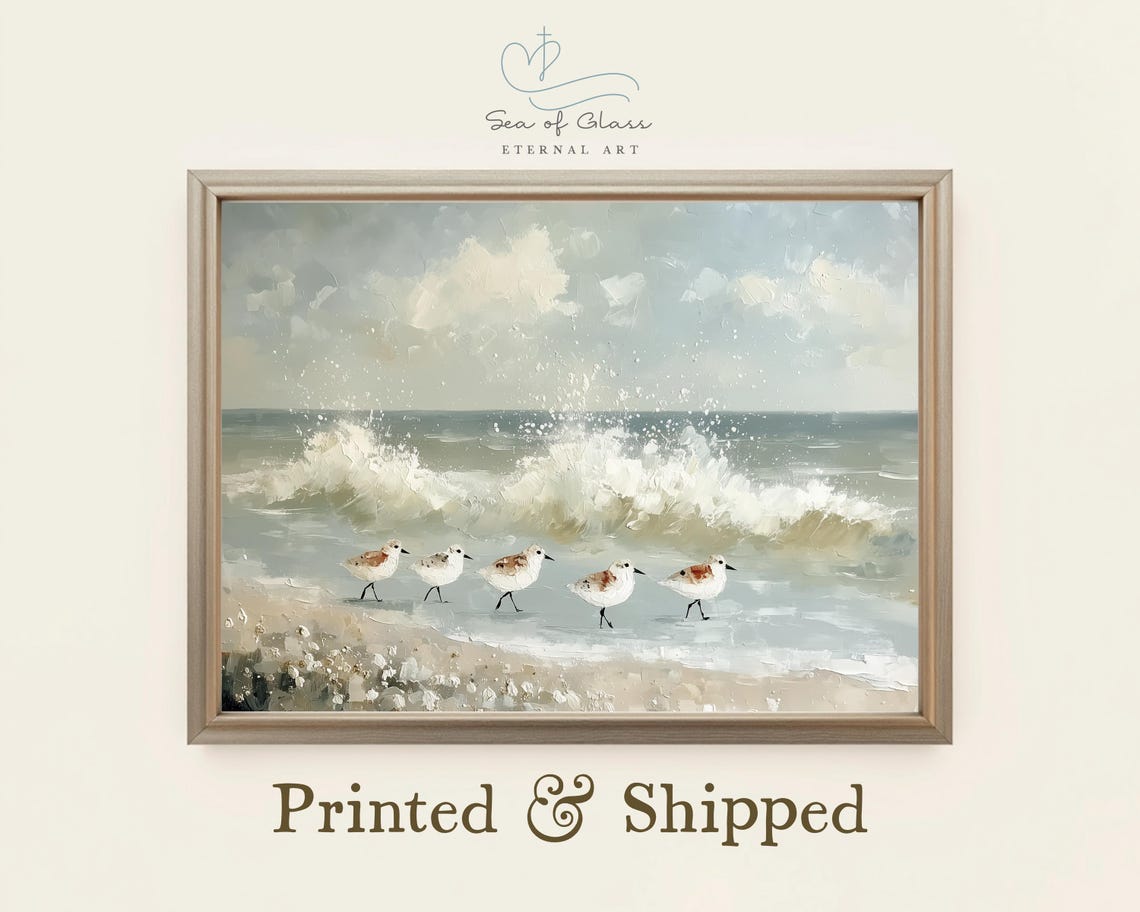 Sandpipers Running Along The Shore Coastal Ocean Waves Poster