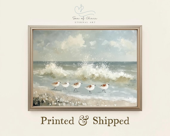 Sandpipers Running Along The Shore Coastal Ocean Waves Poster