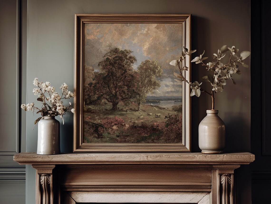 Autumn Pasture Sheep Trees Lake Vintage Countryside Landscape Poster - Image 4
