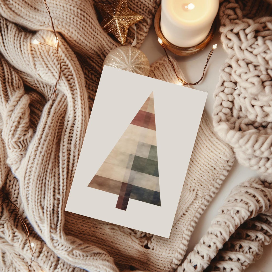 Modern Patchwork Christmas Tree Card Minimalist Holiday Art Print - Image 4