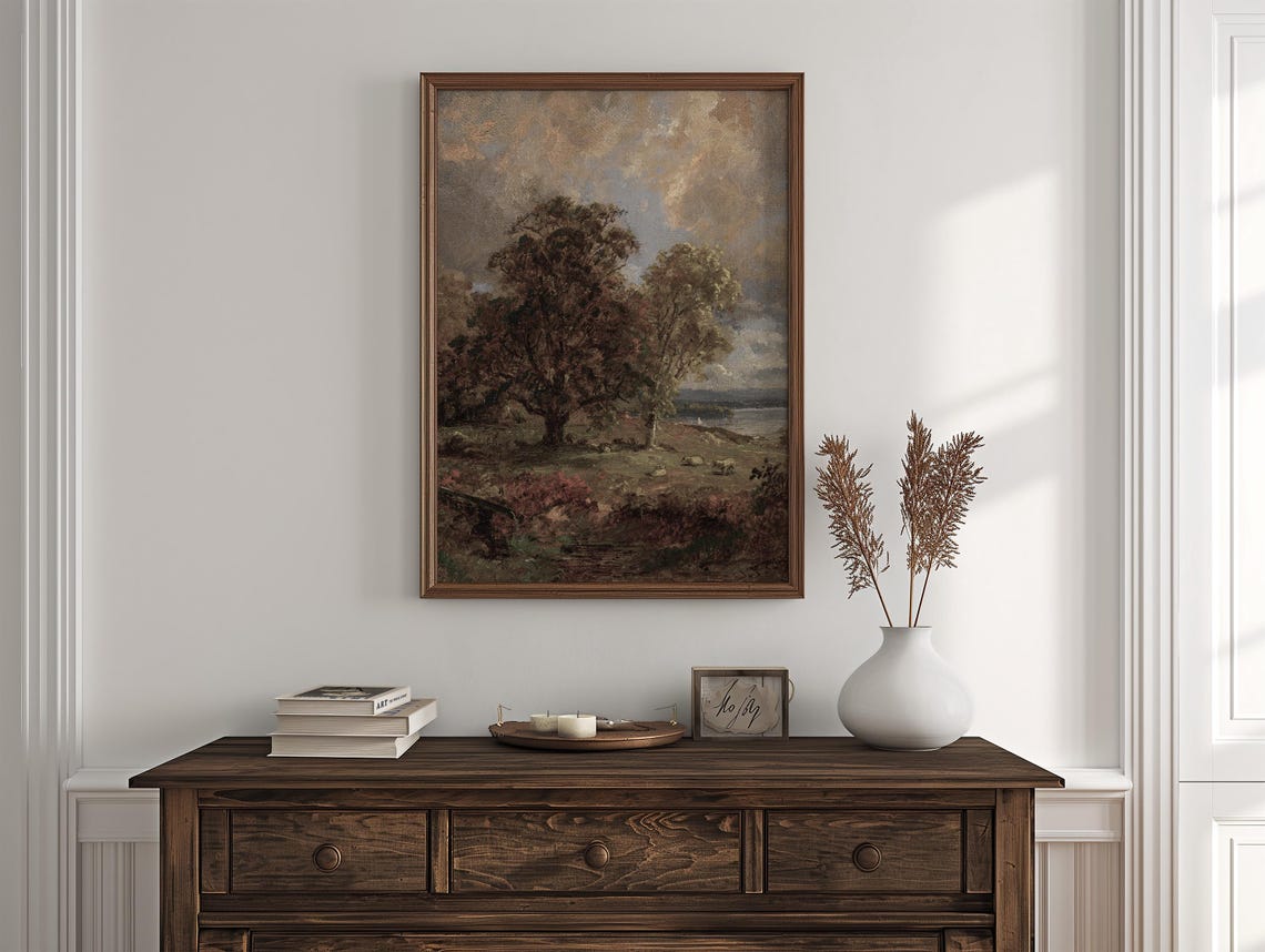 Autumn Pasture Sheep Trees Lake Vintage Countryside Landscape Poster - Image 3