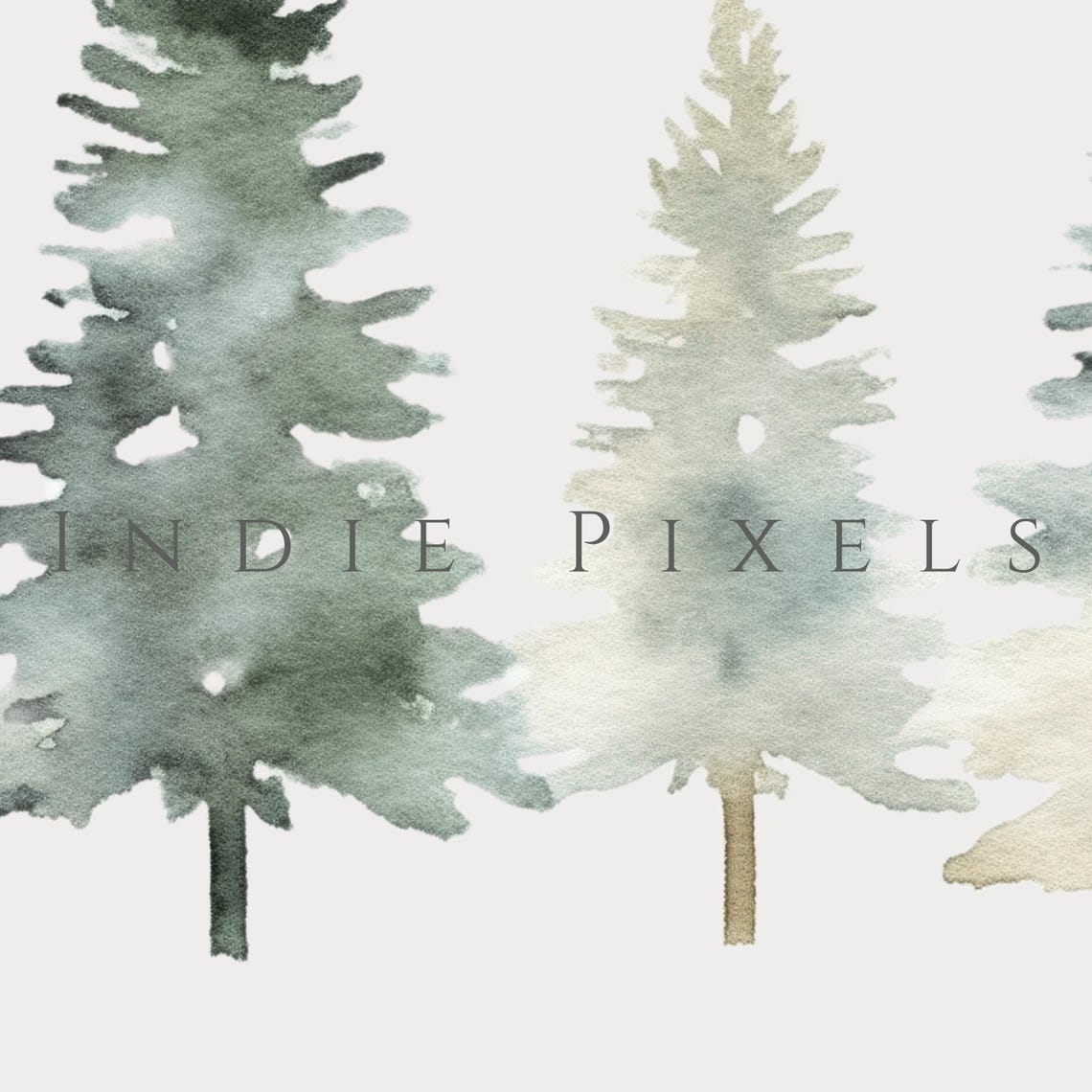 Soft Watercolor Pine Tree Row Neutral Christmas Winter Wall Art - Image 3