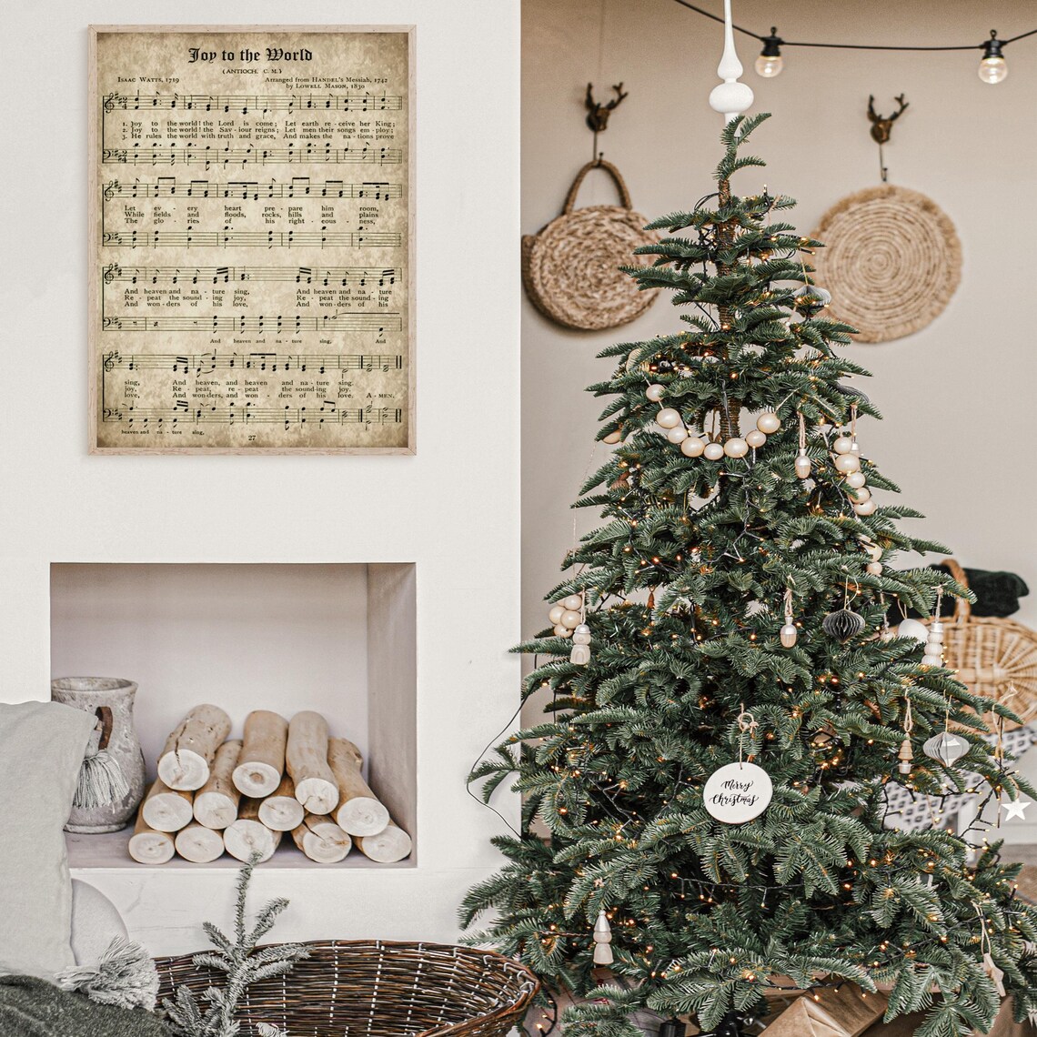 Joy to the World Vintage Christmas Carol Sheet Music Wall Art Poster - Image 2