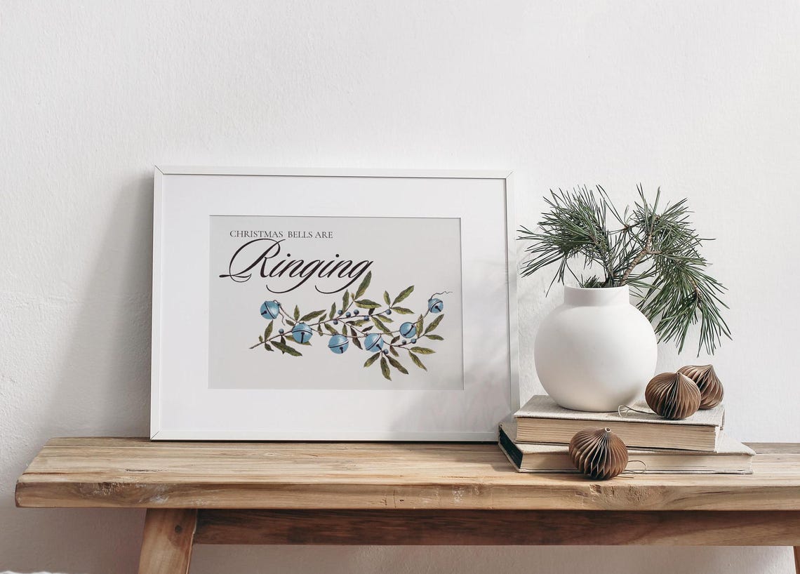 Christmas Art Vintage Christmas Bells Sign Holiday Art Vintage Cottage Christmas Decor Simple Farmhouse Christmas Sign - Image 3
