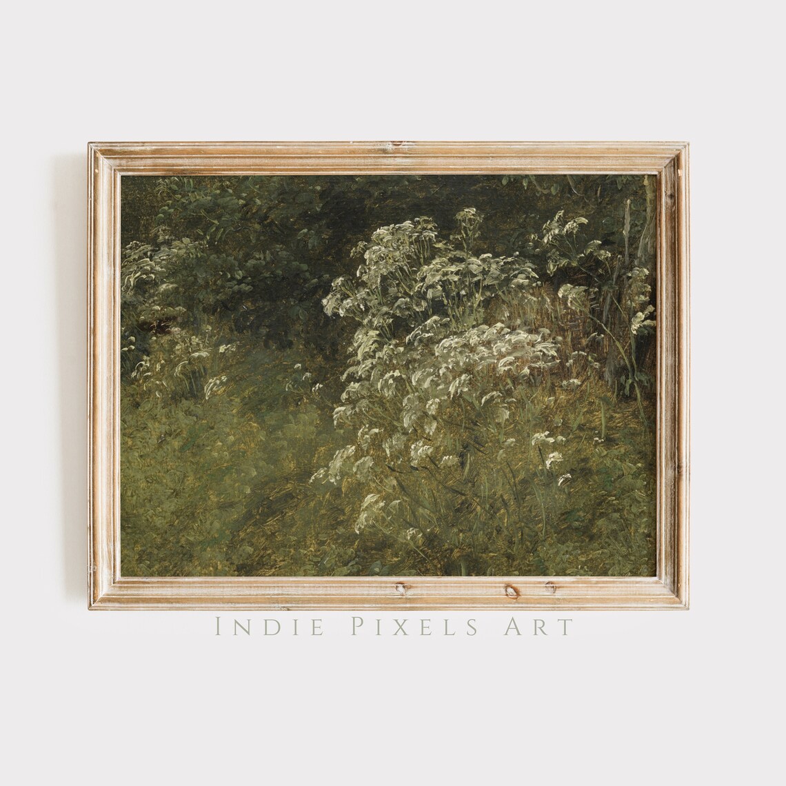 Dark Woodland Wildflowers Vintage Painting Moody Green Wall Art