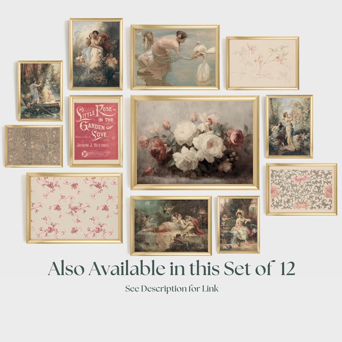 Romantic Woman Gathering Flowers Cliff French Style Painting Art Print - Image 4