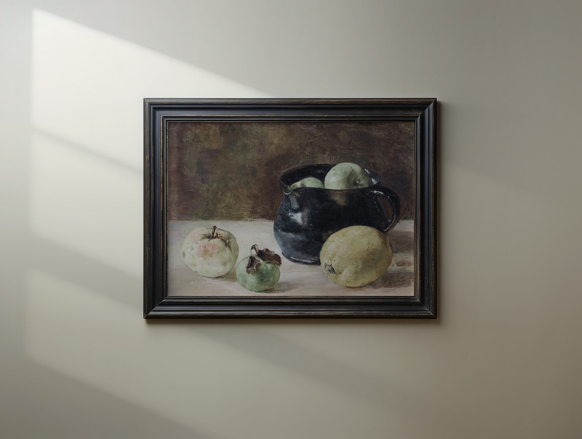 Vintage Fruit Still Life Apples Lemon Dark Jug Farmhouse Wall Poster - Image 4