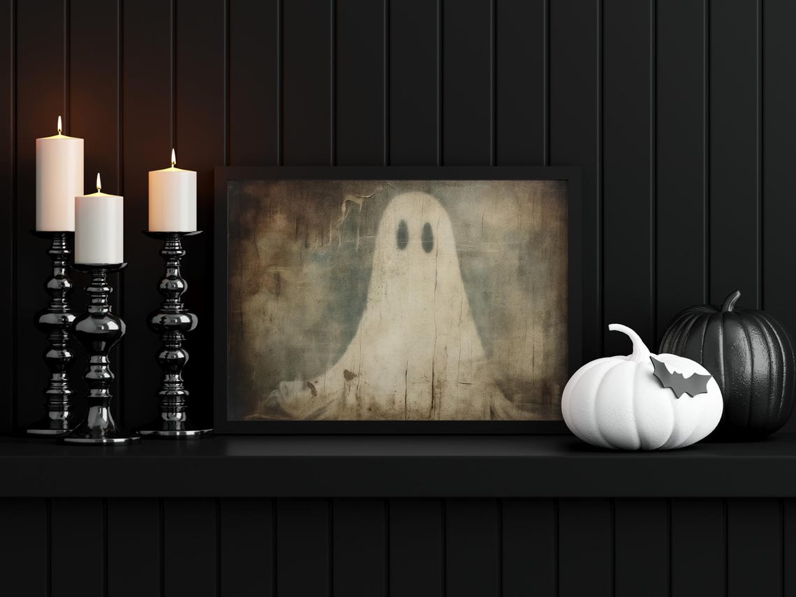 Halloween Art Ghost Painting Halloween Decor Primitive Ghost Painting Art Print Halloween Wall Art Print Cute Ghost - Image 4