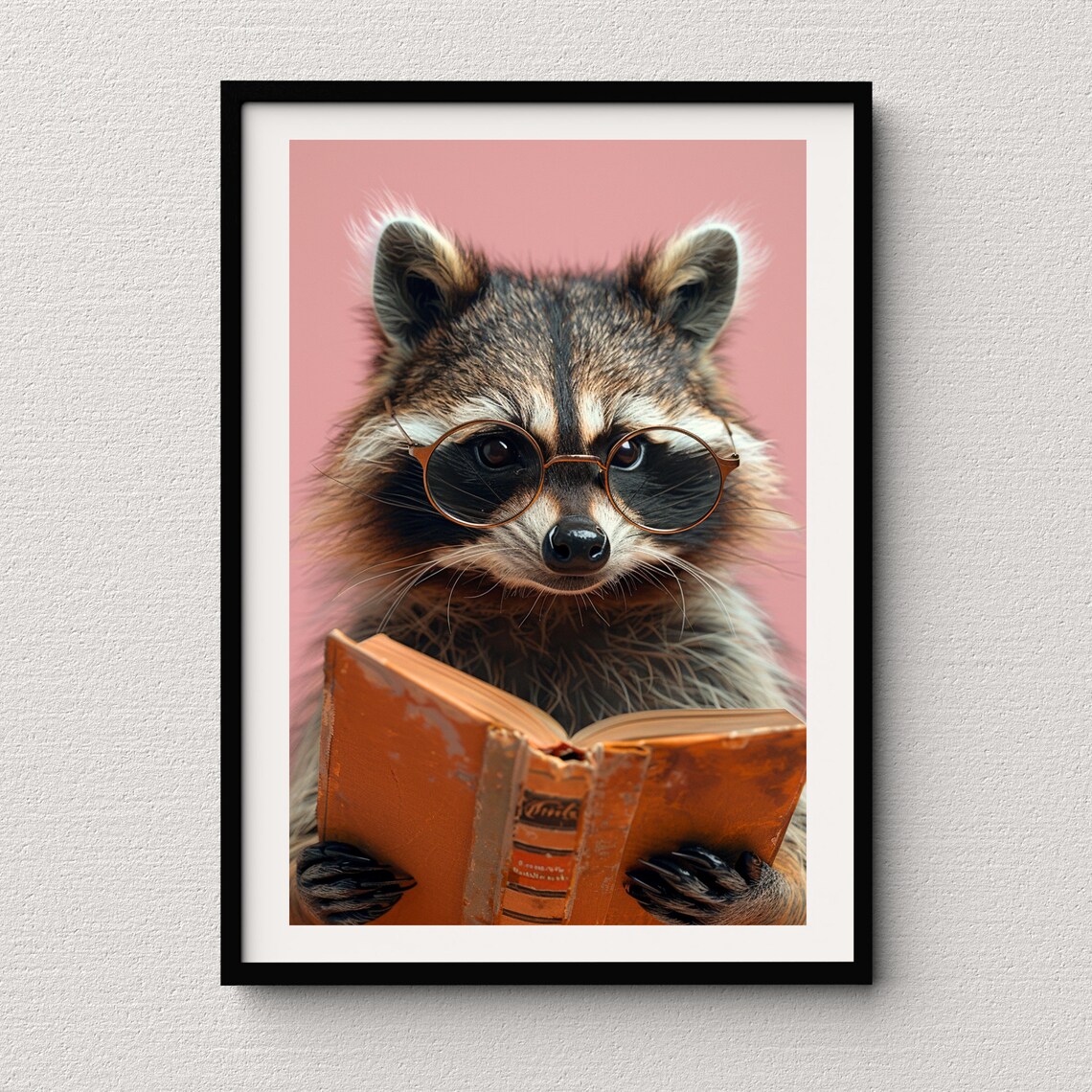 Raccoon Reading an Old Book in Round Glasses Cute Animal Humor Poster
