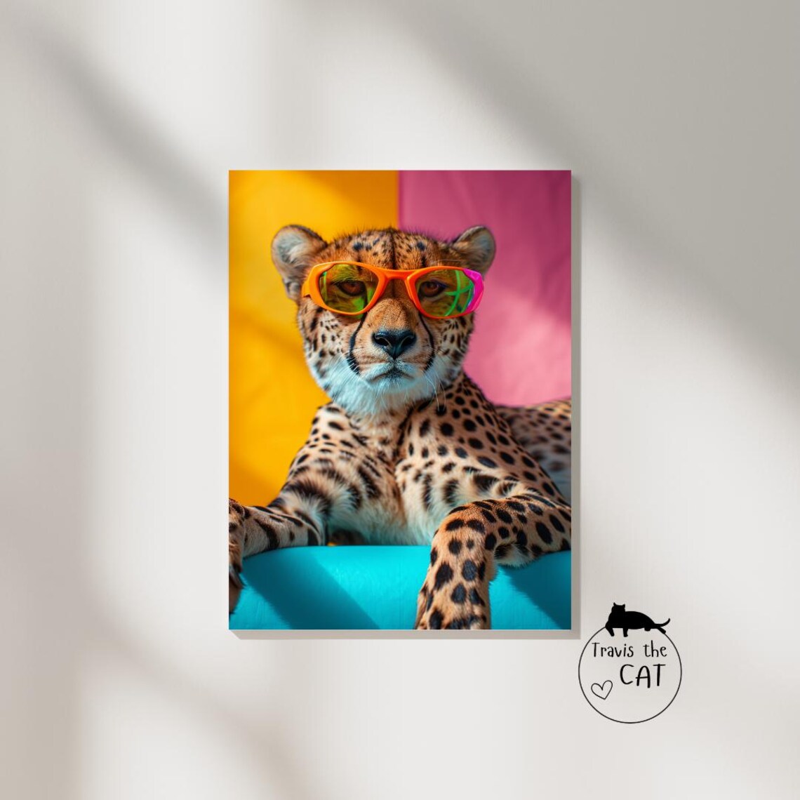 Cheetah in Bright Sunglasses on Pink and Yellow Pop Art Poster