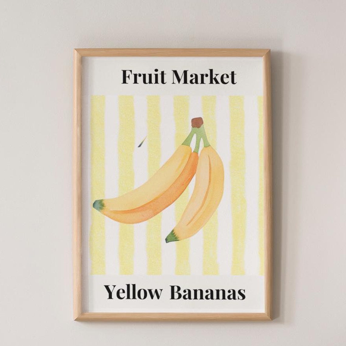 Yellow Bananas on Yellow Stripes Vintage Fruit Market Kitchen Poster