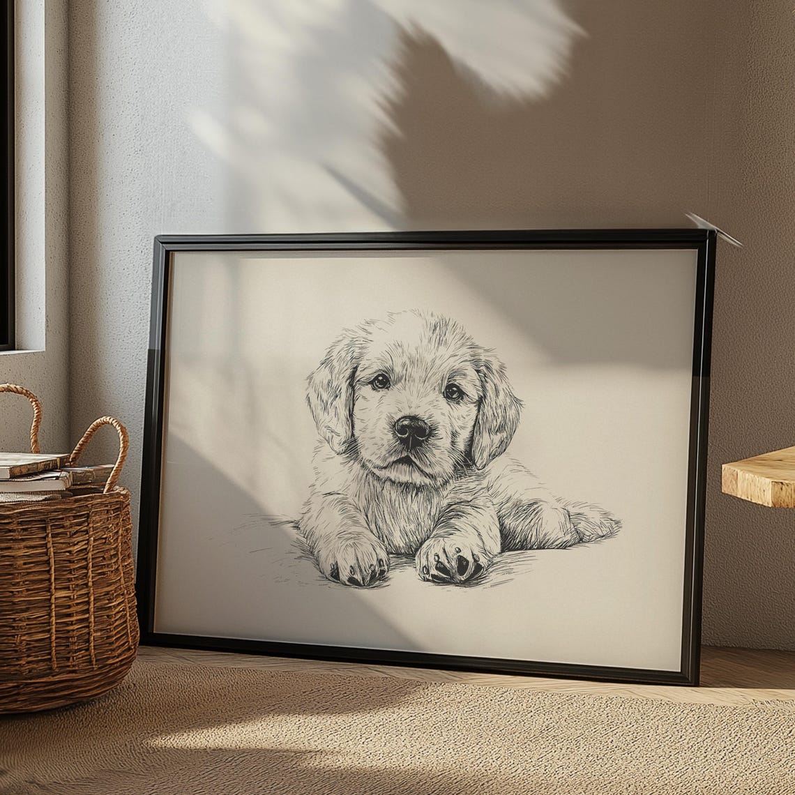 Puppy Nursery Poster Golden Retriever Art Dog Vintage Print Kids Room Dog Wall Art Puppy Drawing Girl Nursery Art Boy Nursery Decor - Image 3