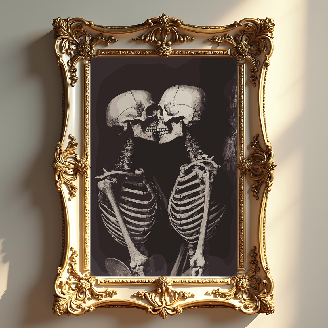 Dark Academia Skeleton Couple Kissing Gothic Romance Art Poster - Image 2