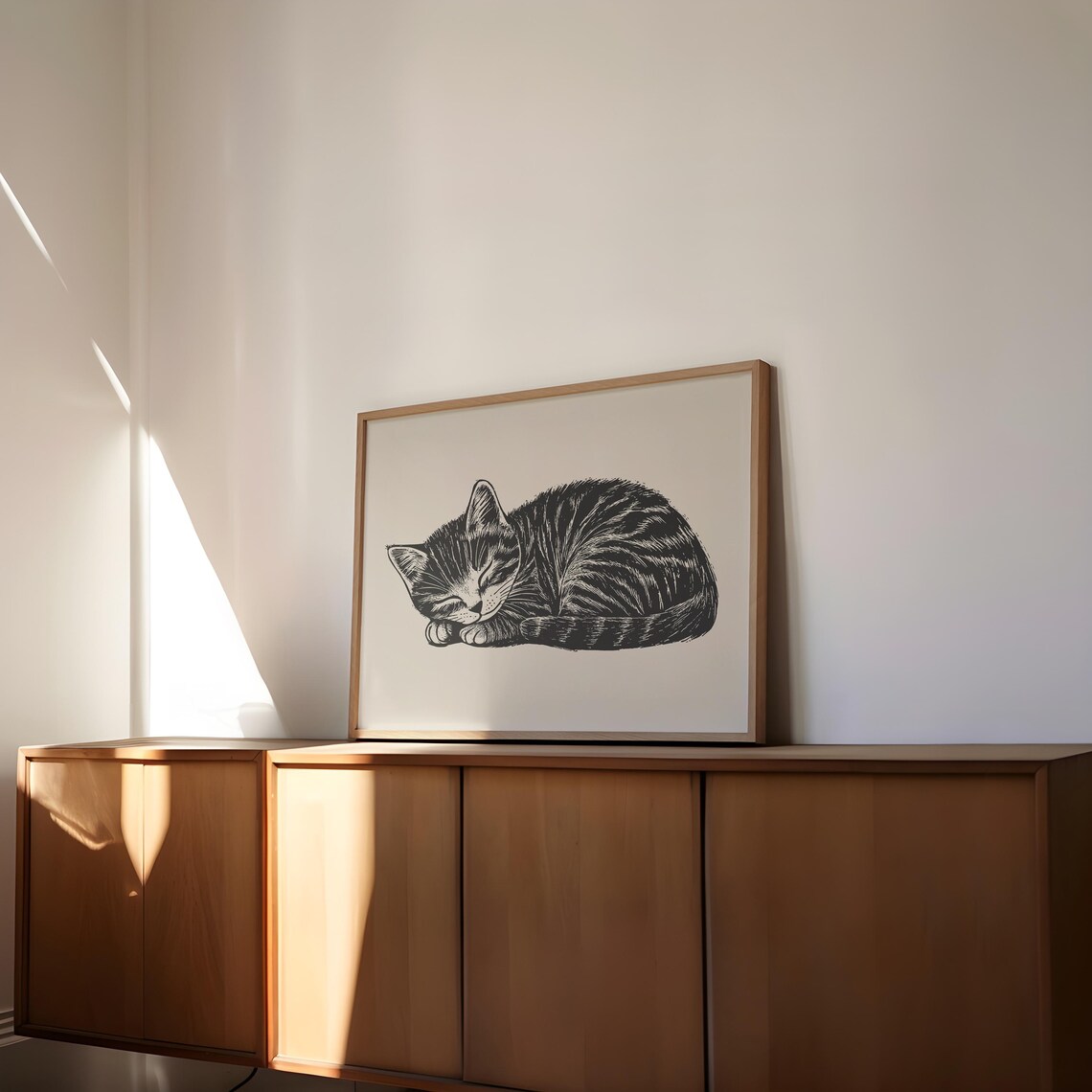 Sleeping Striped Tabby Kitten Curled Up Cozy Ink Sketch Cat Poster - Image 2