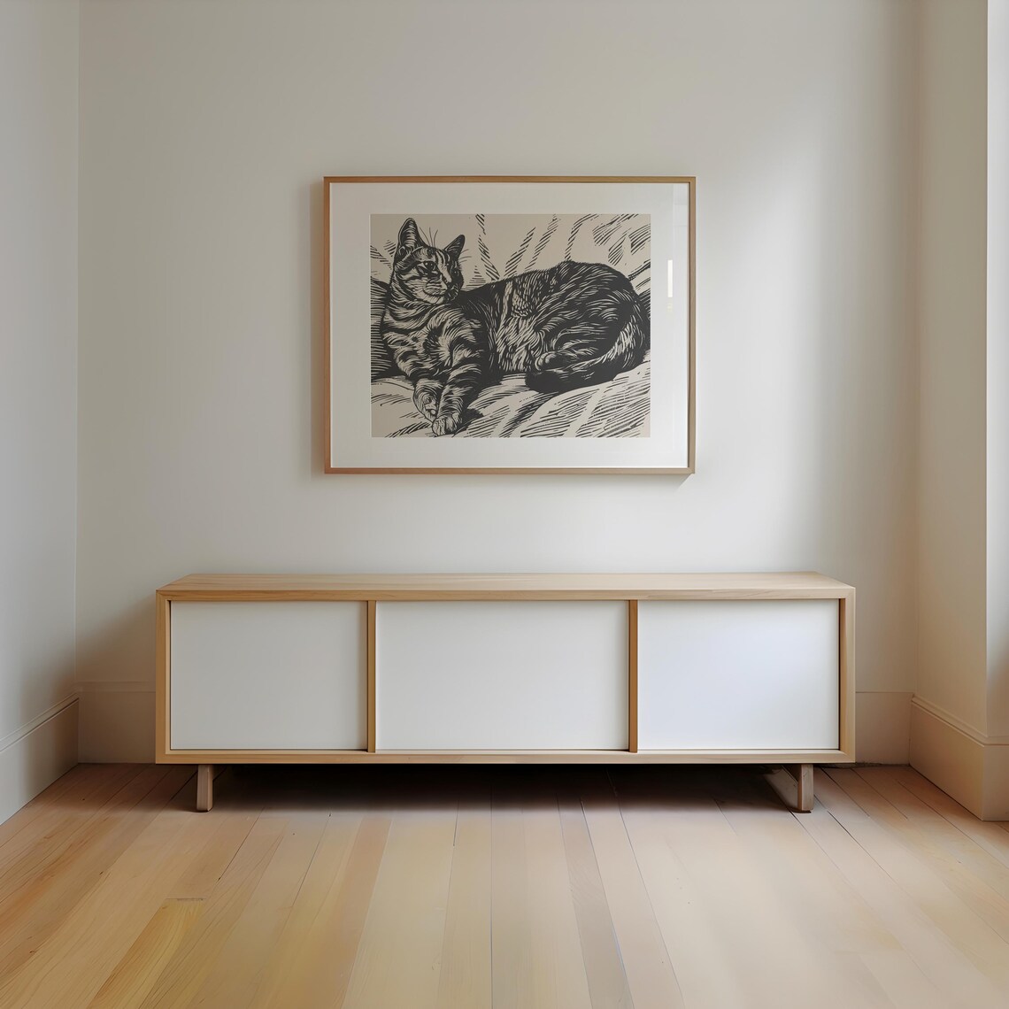 Lounging Tabby Cat Woodcut Style Vintage Pet Portrait Poster - Image 2