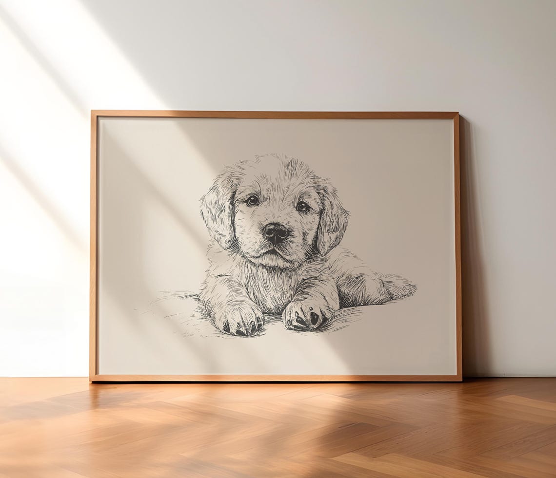 Puppy Nursery Poster Golden Retriever Art Dog Vintage Print Kids Room Dog Wall Art Puppy Drawing Girl Nursery Art Boy Nursery Decor - Image 2