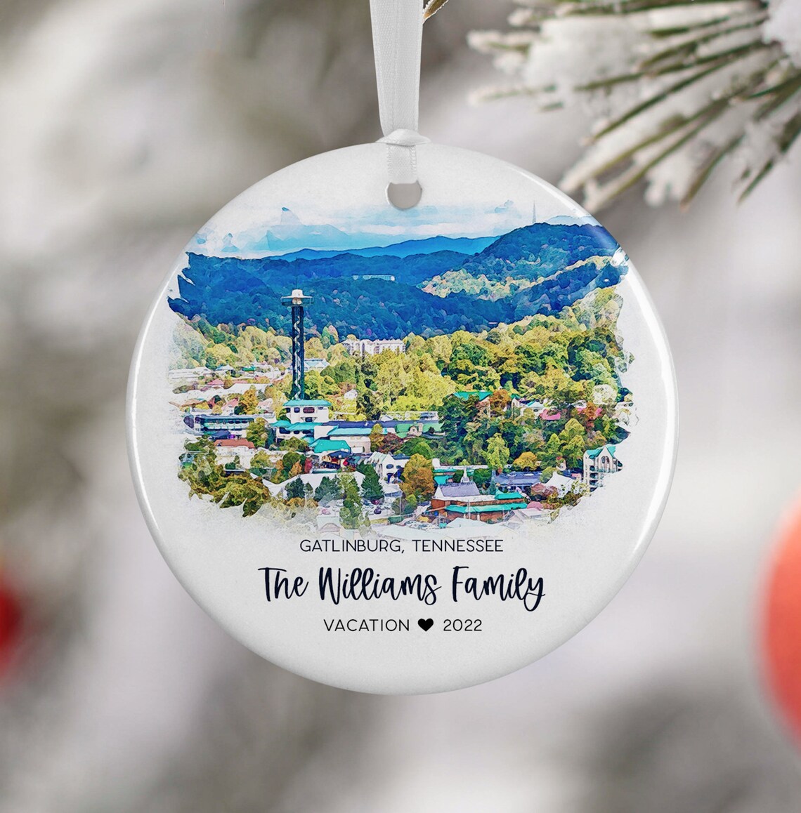 Gatlinburg Tennessee Ornament Watercolor Travel Poster