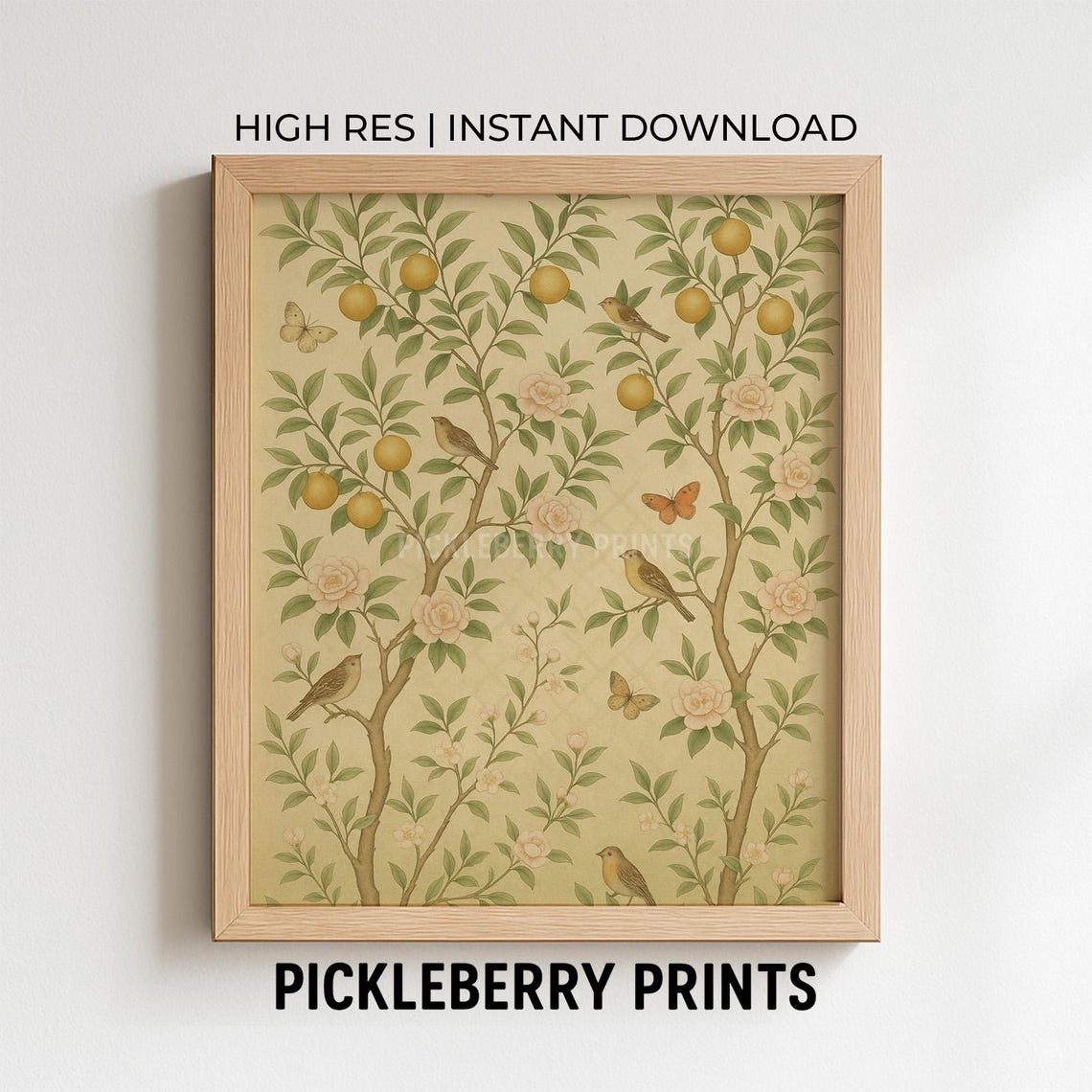 Chinoiserie Wall Art Vintage Birds And Flowers Print Instant Botanical Home Decor Nature
