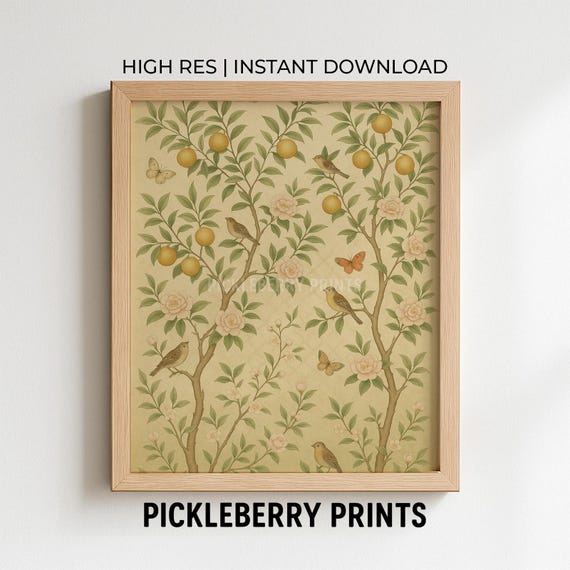 Chinoiserie Wall Art Vintage Birds And Flowers Print Instant Botanical Home Decor Nature