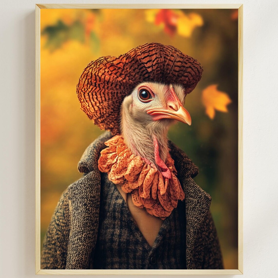 Turkey in an Autumn Coat and Feather Hat Thanksgiving Poster
