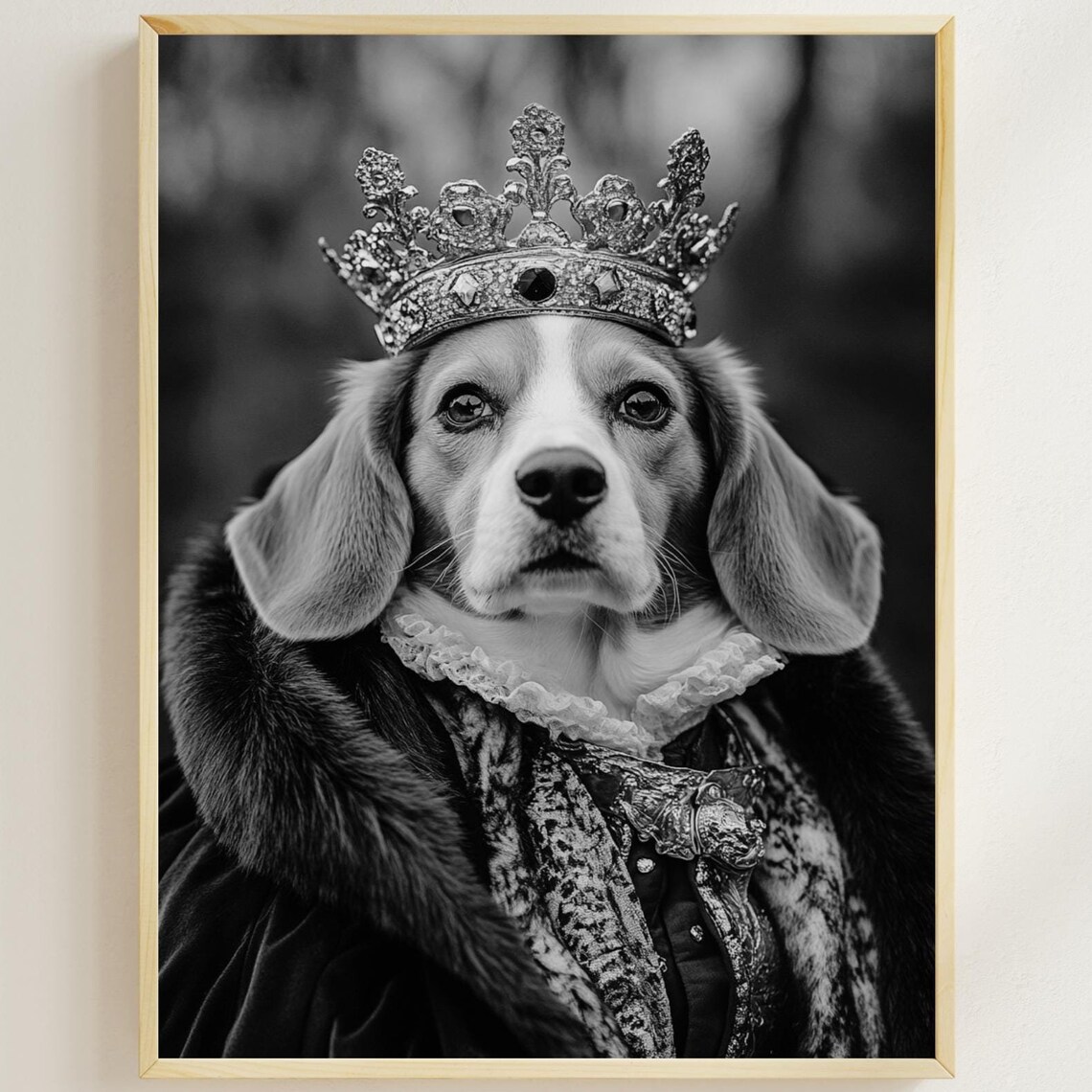 Beagle Wearing Crown Royal Portrait Funny Dog Wall Decor Poster