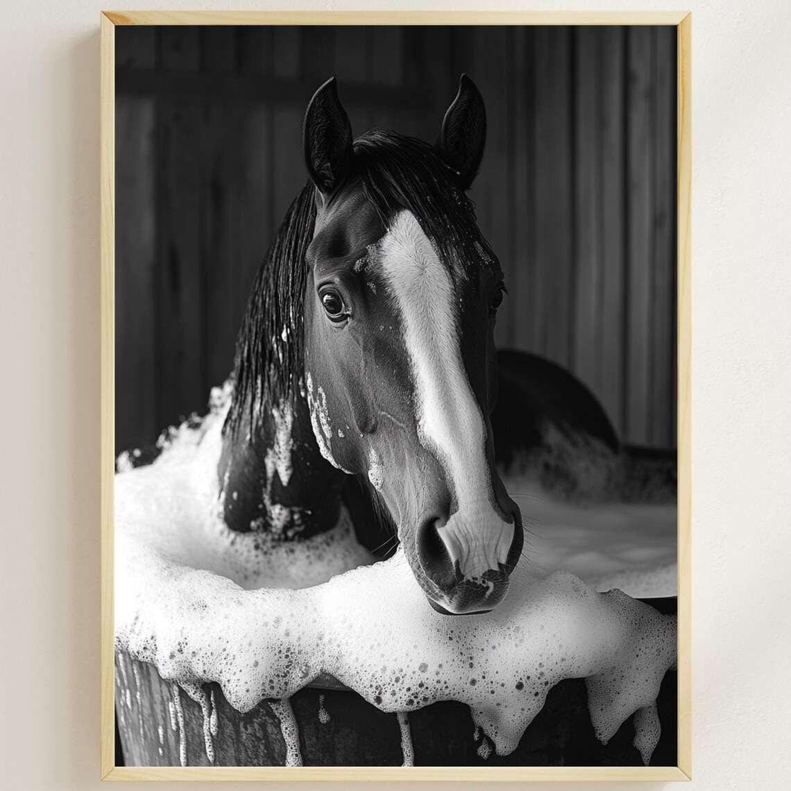 Horse In The Bathtub Funny Animal Wall Art Horse Taking A Bubble Bath Vintage Bathroom Print Cute Horse Photograph Ai Art
