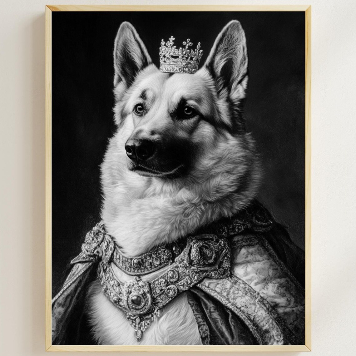 Crowned White German Shepherd Royal Dog Portrait Funny Poster