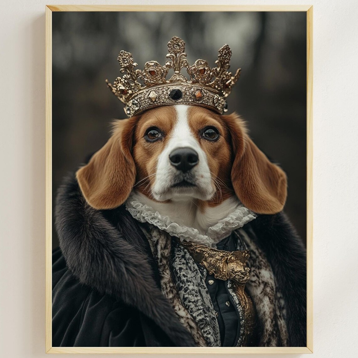 Royal Beagle King Wearing a Golden Crown and Fur Cape Color Poster
