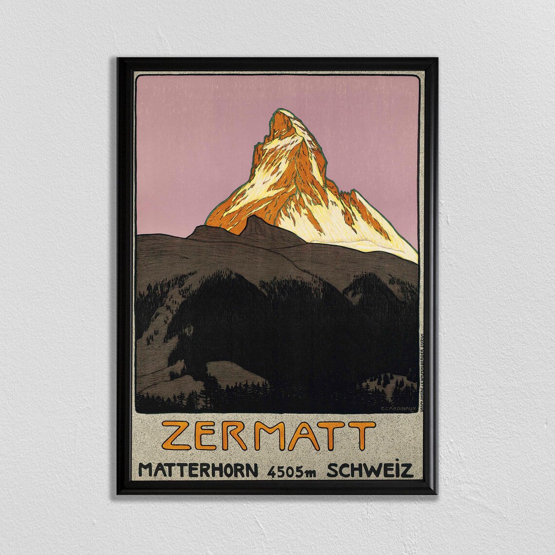 Swiss Skiing Travel Poster, Retro Mountain Decor
