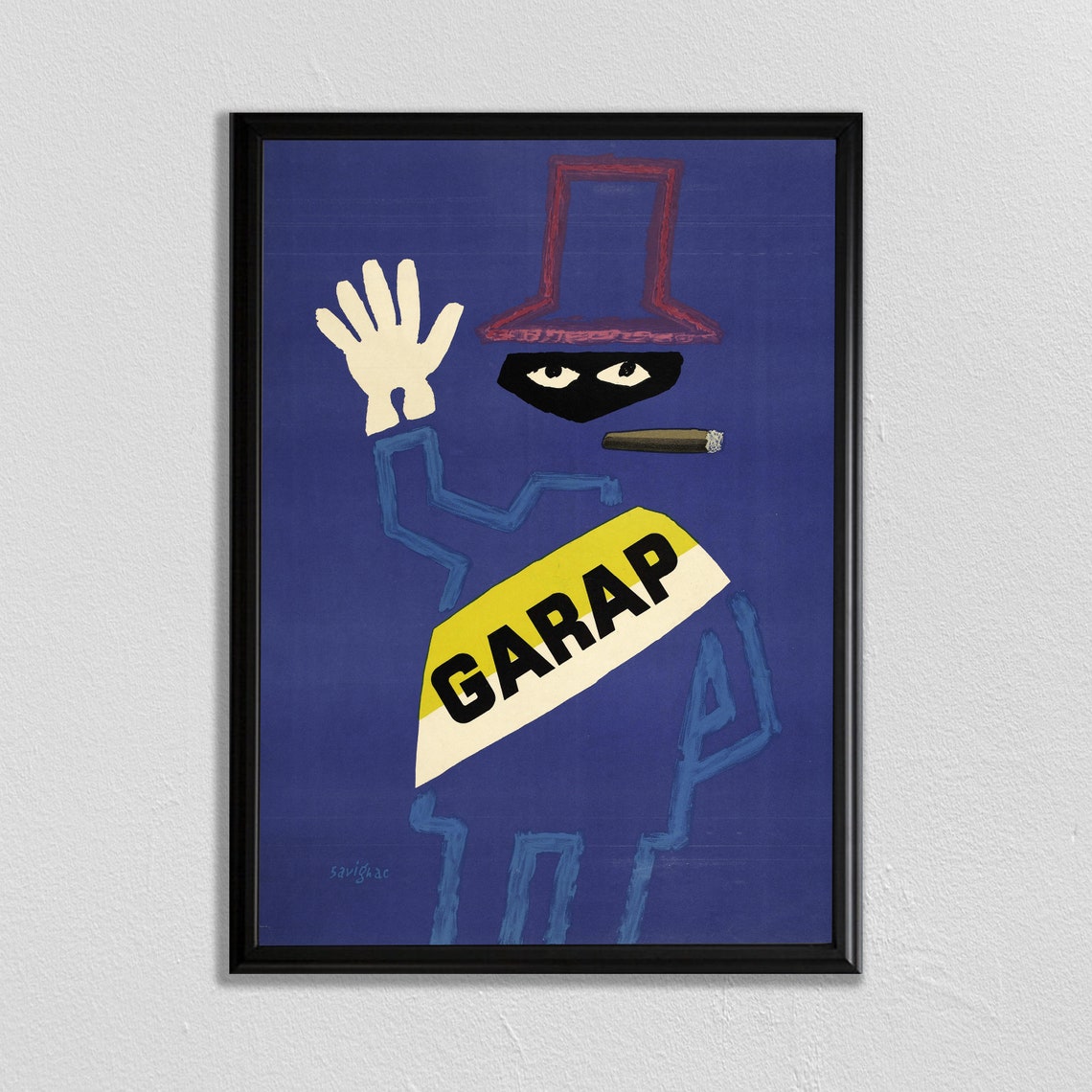 Garap Savignac Stylized Masked Figure Cigar Vintage Ad Poster