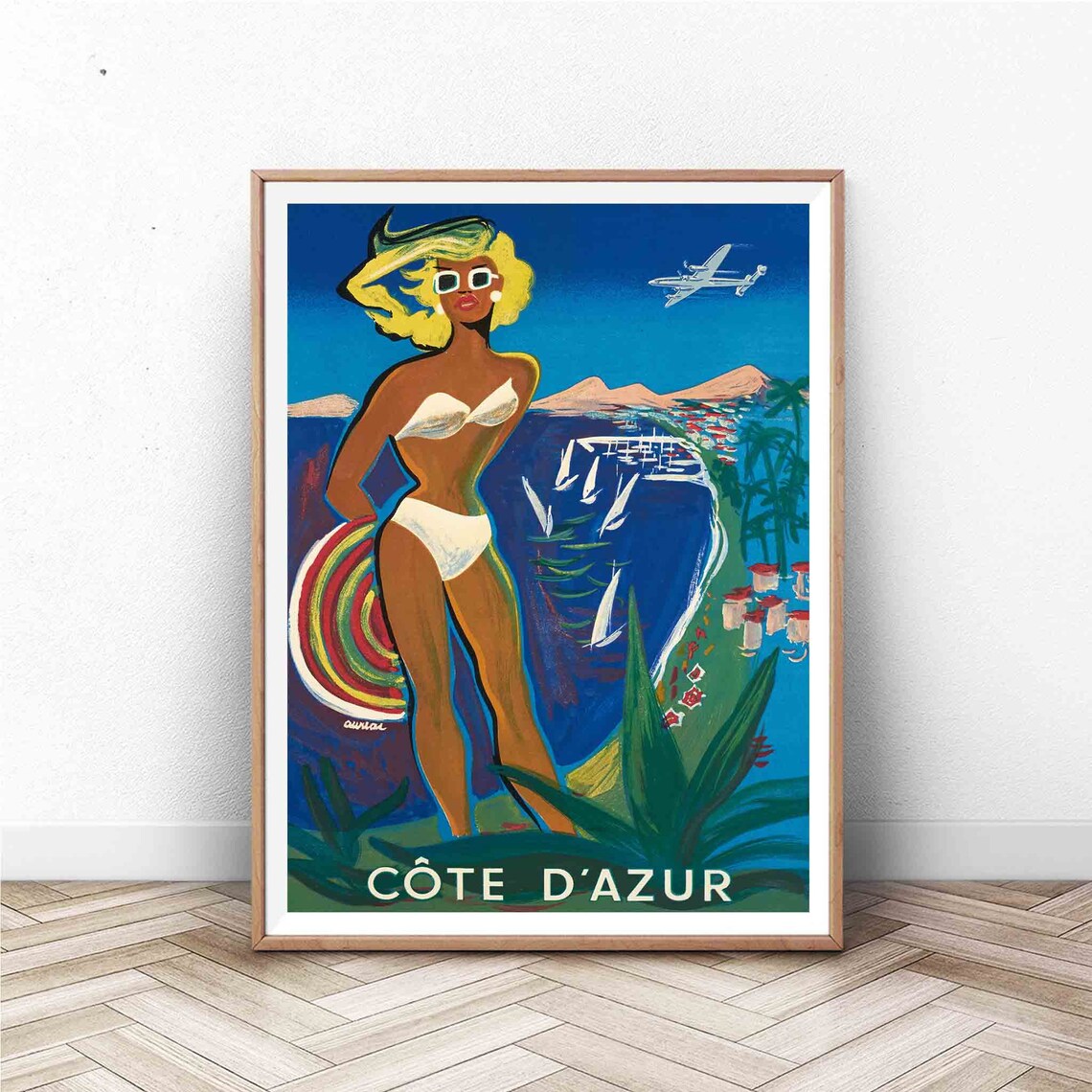 Cote dAzur French Riviera Pin Up Beach Beauty Vintage Travel Poster