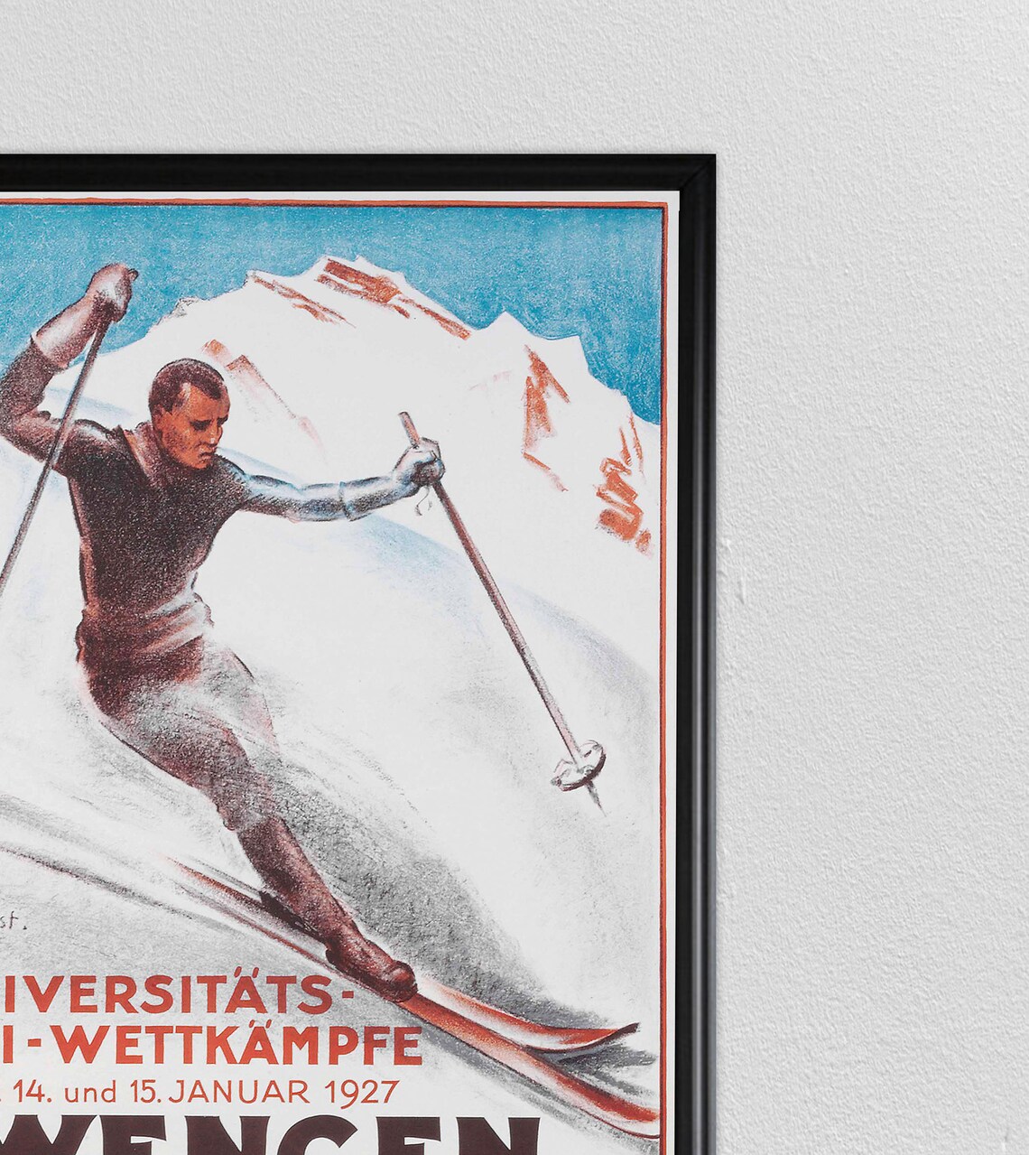 Wengen 1927 University Ski Championships Vintage Swiss Poster - Image 2