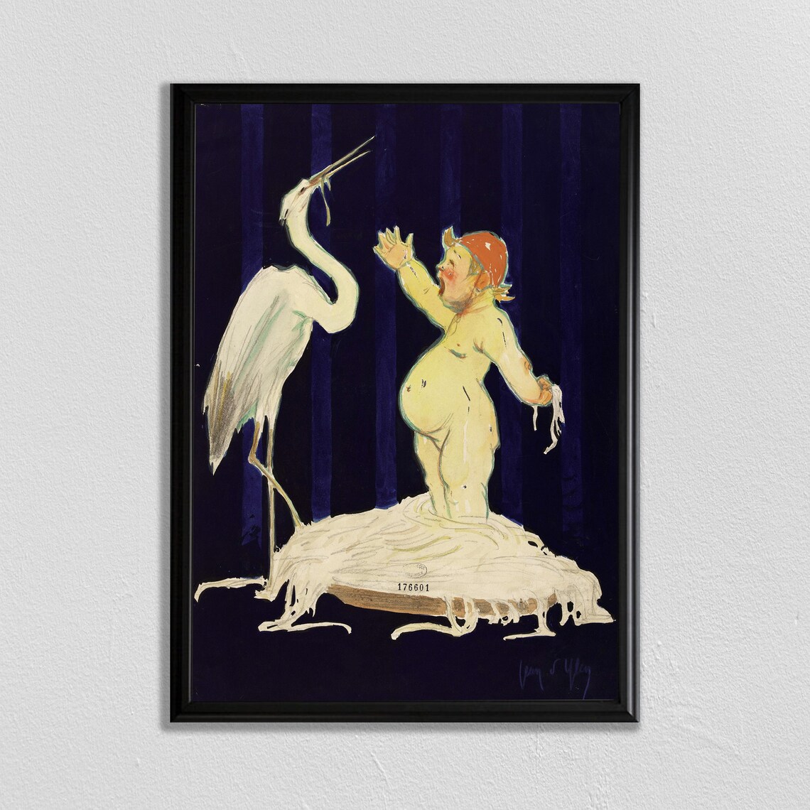 Jean dYlen Baby And Stork Vintage French Nursery Illustration Poster