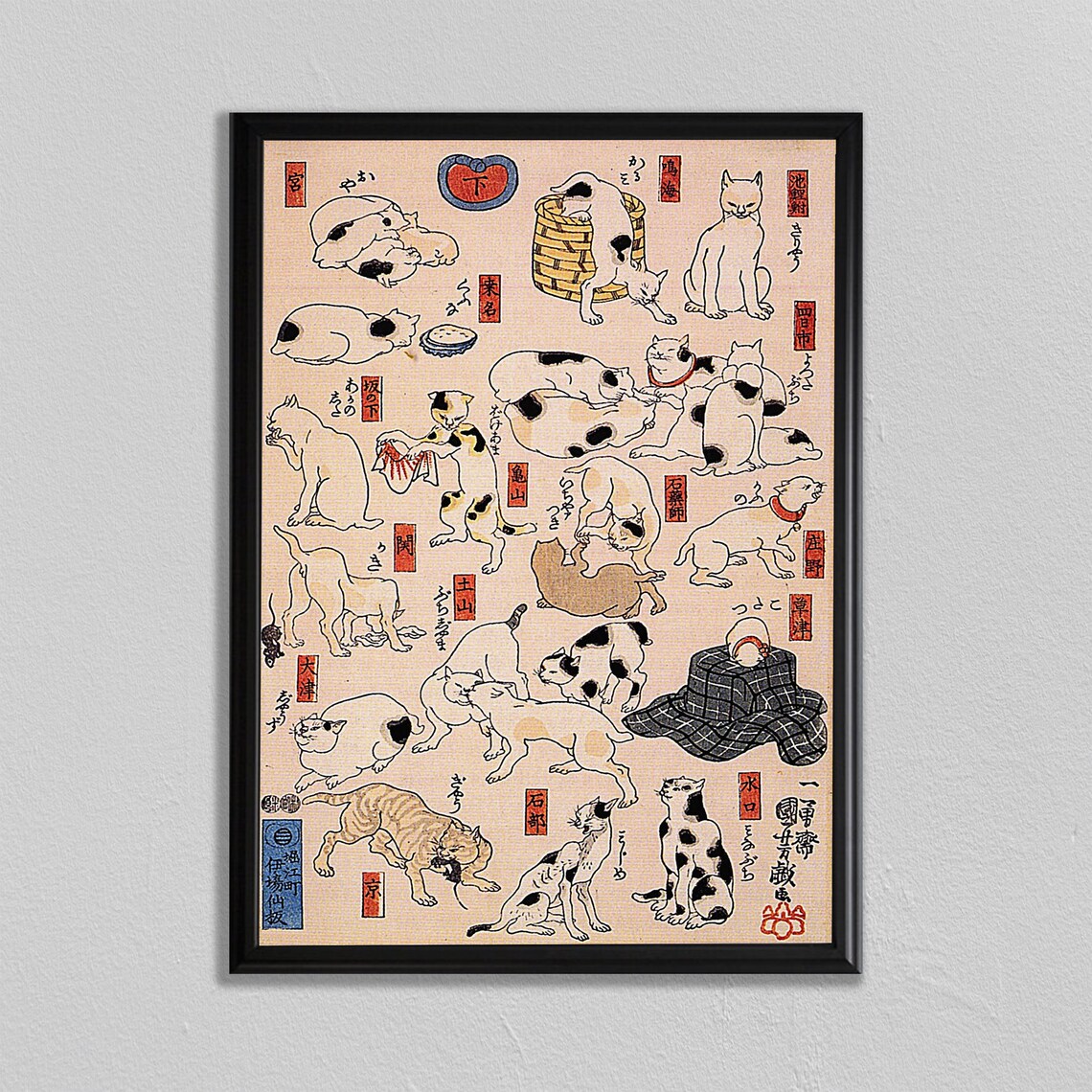 Japanese Cat Woodblock Art Print for Home Decor