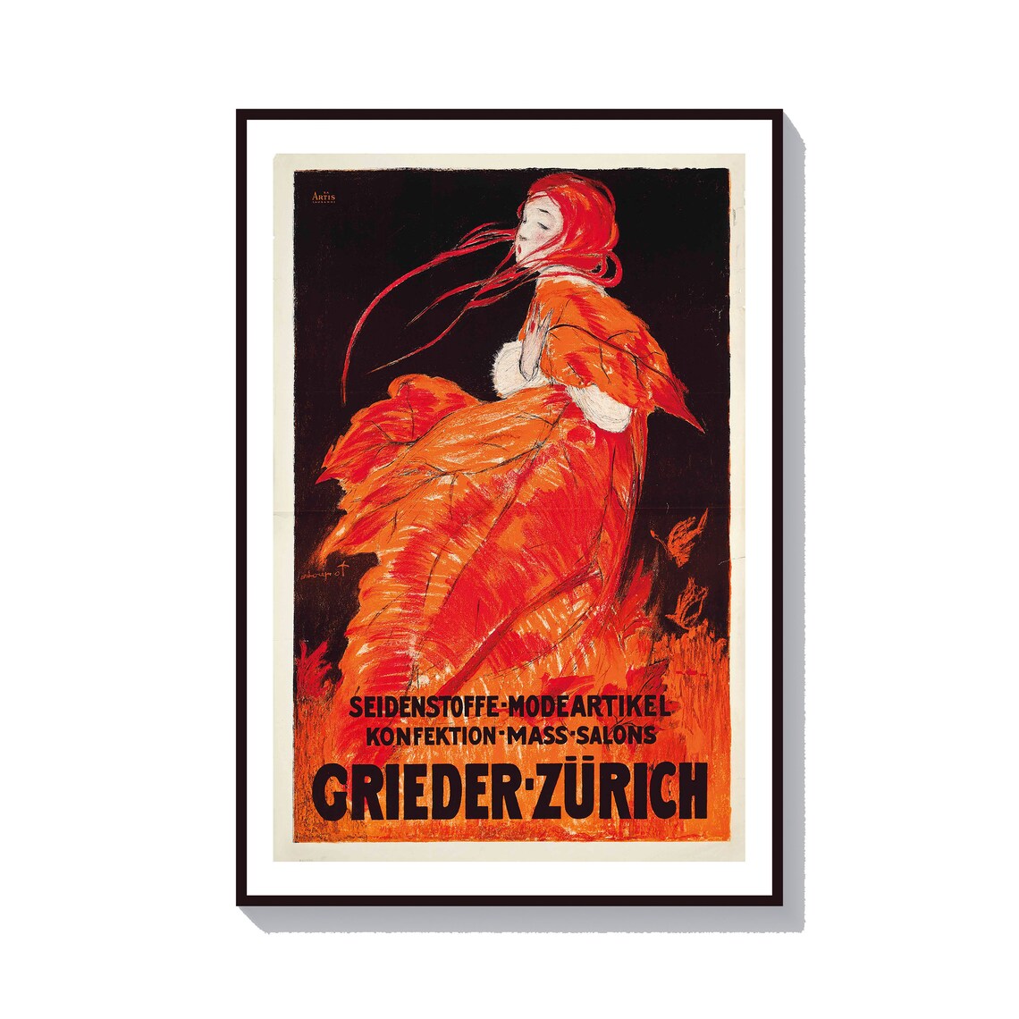 Grieder Zurich Art Deco Fashion Silk Lady Vintage Swiss Poster