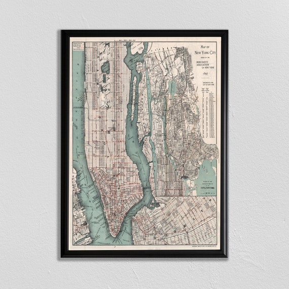 New York 1897 Vintage Map, Central Park Art Print