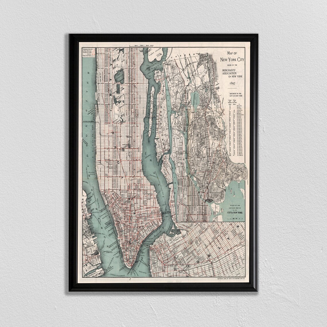 New York 1897 Vintage Map, Central Park Art Print