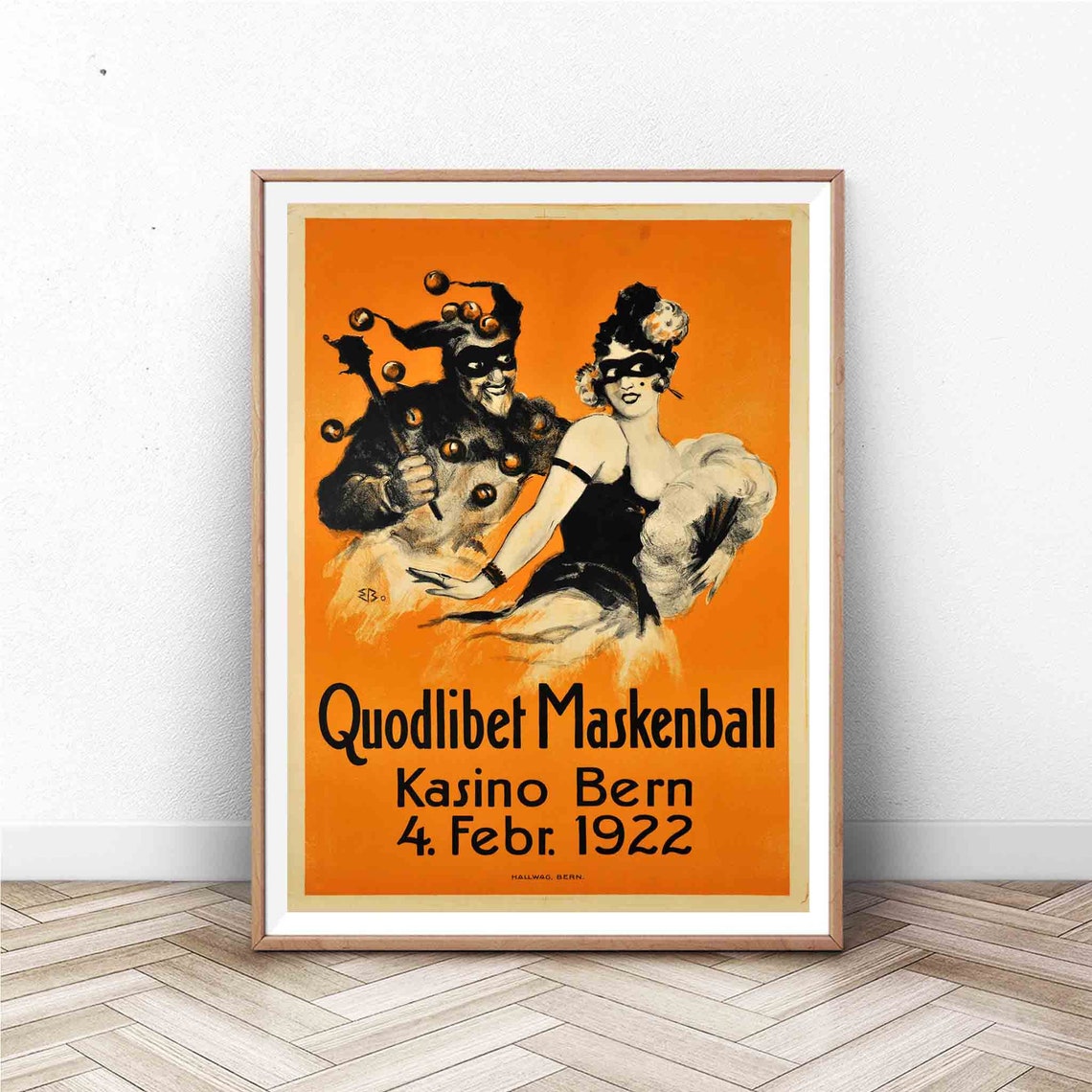 Quodlibet Maskenball 1922 Bern Casino Vintage Swiss Masquerade Poster