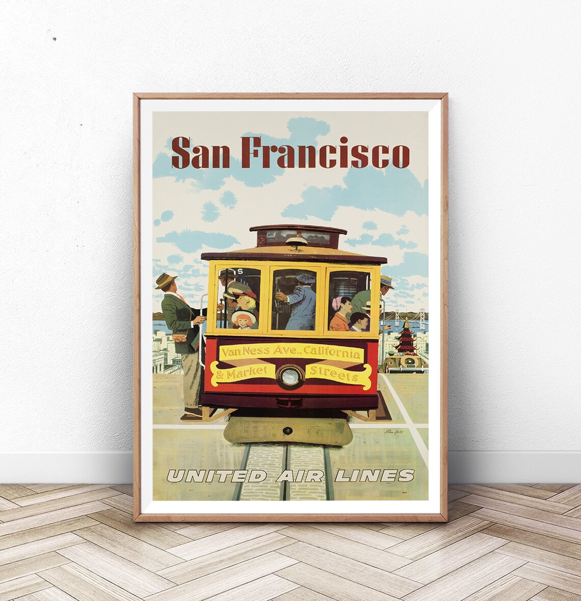 United Air Lines San Francisco Cable Car Vintage Airline Poster
