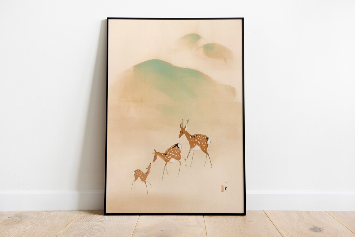 Deer Print Japan Art Print, Woodblock Style