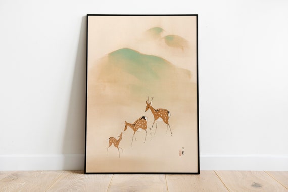 Deer Print Japan Art Print, Woodblock Style