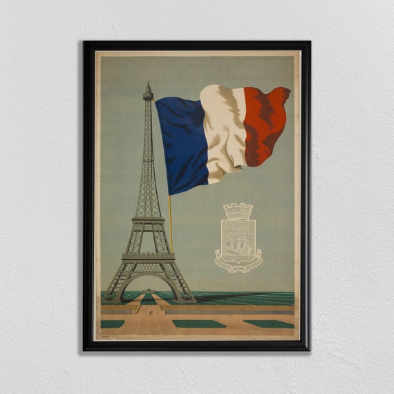 Eiffel Tower Poster France Art Paris Wall Art Eiffel Tower Art Vintage France Travel Paris Travel Art French Flag Poster