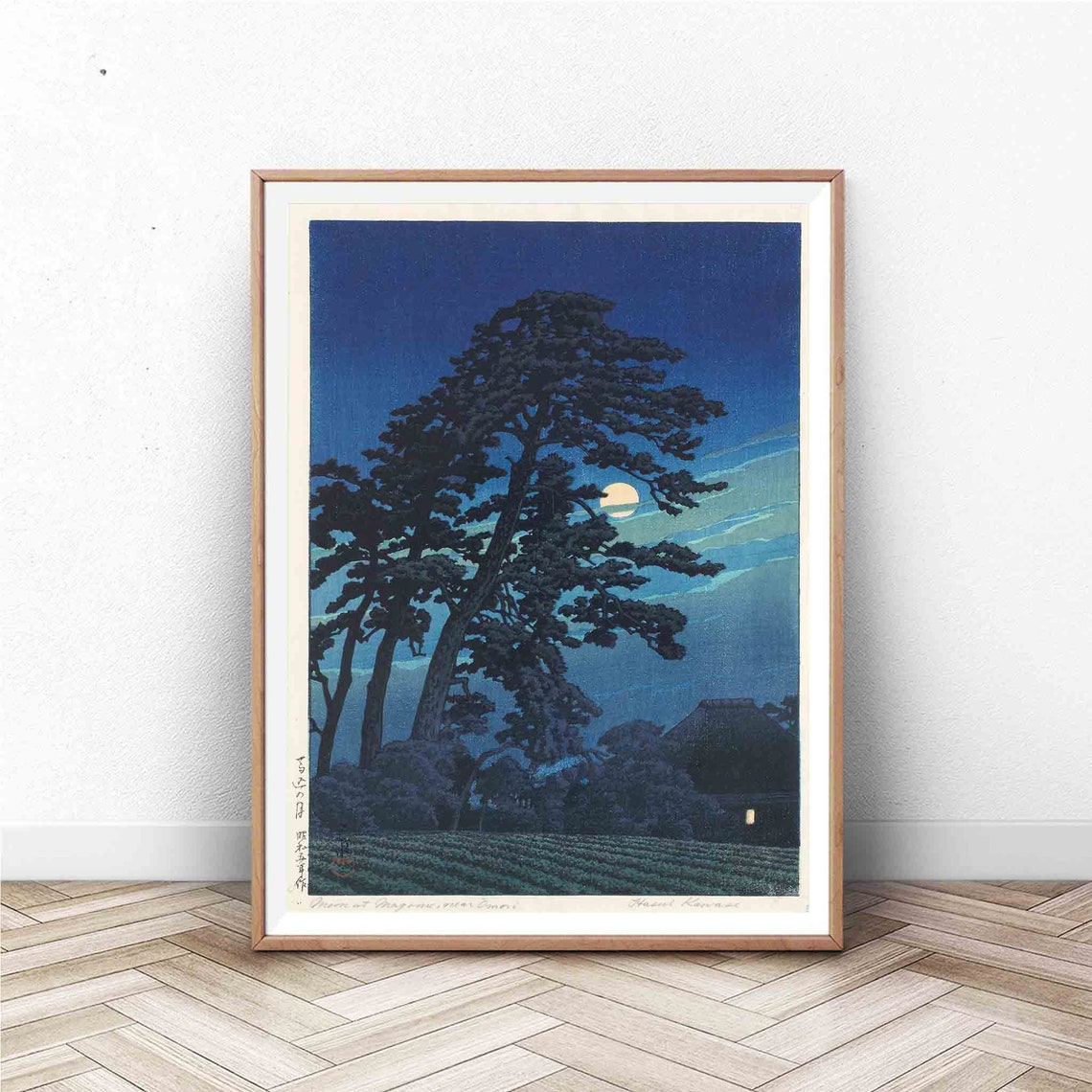Hasui Kawase Moonlit Pines Japanese Woodblock Night Sky Art Poster