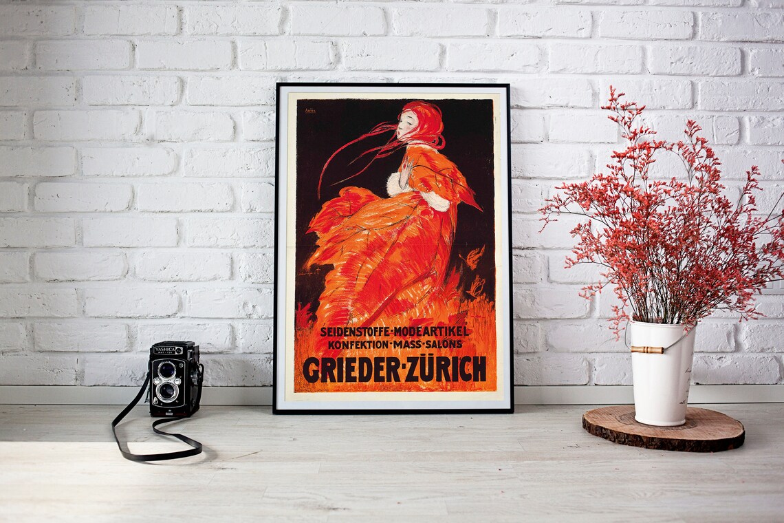 Grieder Zurich Art Deco Fashion Silk Lady Vintage Swiss Poster - Image 3