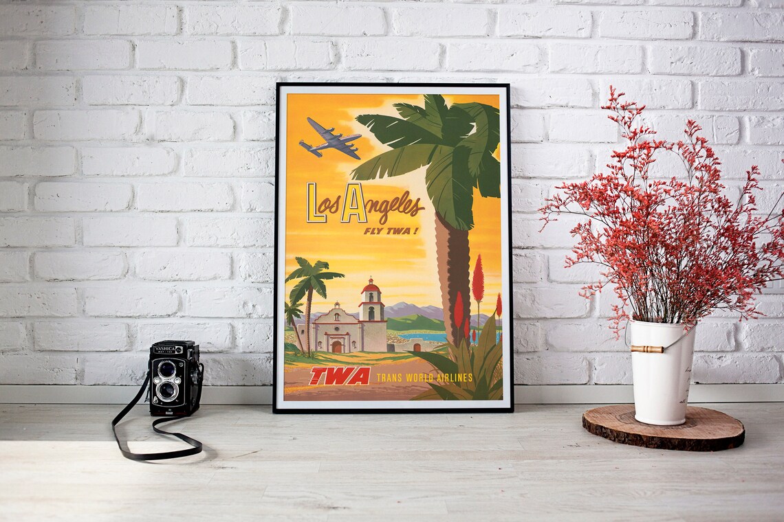 Los Angeles Fly TWA Vintage Airline Sunset Palm Travel Poster - Image 2