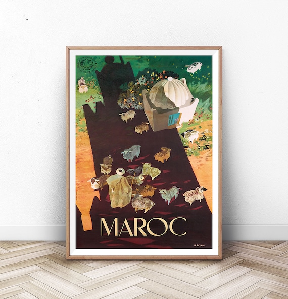 Morocco Vintage Travel Poster, Mountain Travel Print